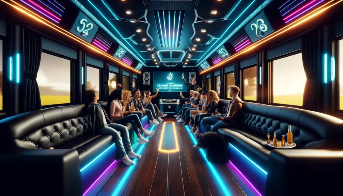 DALL·E-2024-06-05-17.30.18-An-interior-view-of-a-party-bus-showcasing-comfortable-seating-ambient-lighting-premium-sound-systems-and-high-definition-TVs.-Passengers-are-enjoy.webp.webp